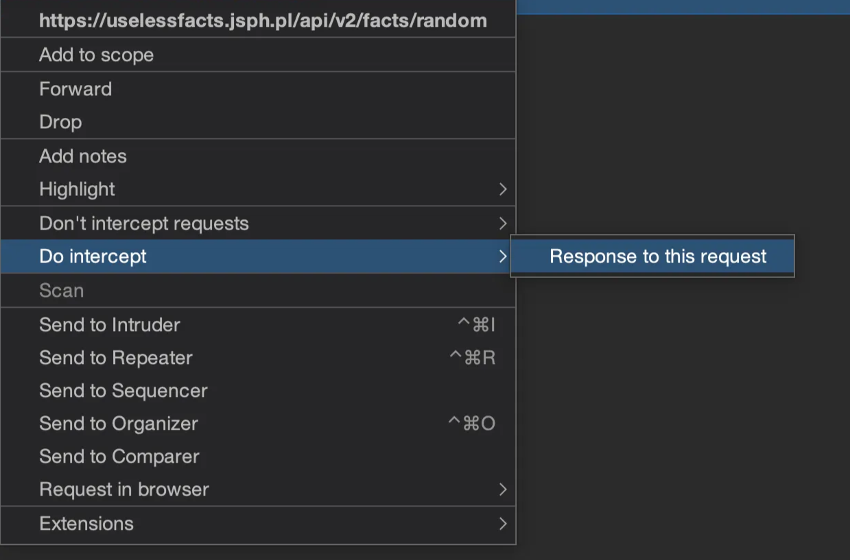Enable the Intercept option "Response to this request"