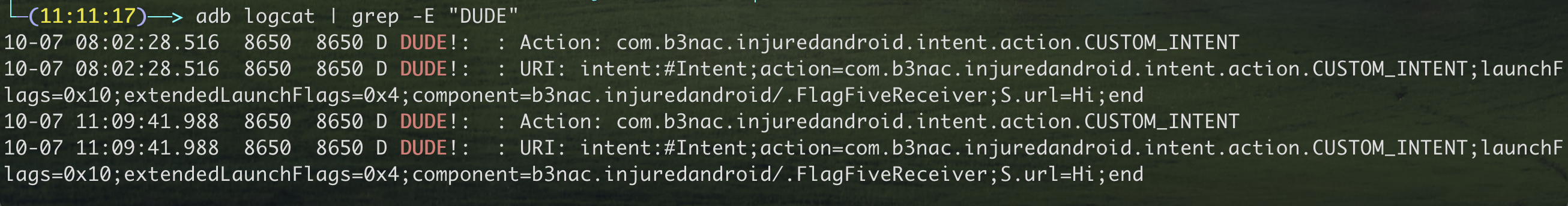 Here is what is being shown in logcat.