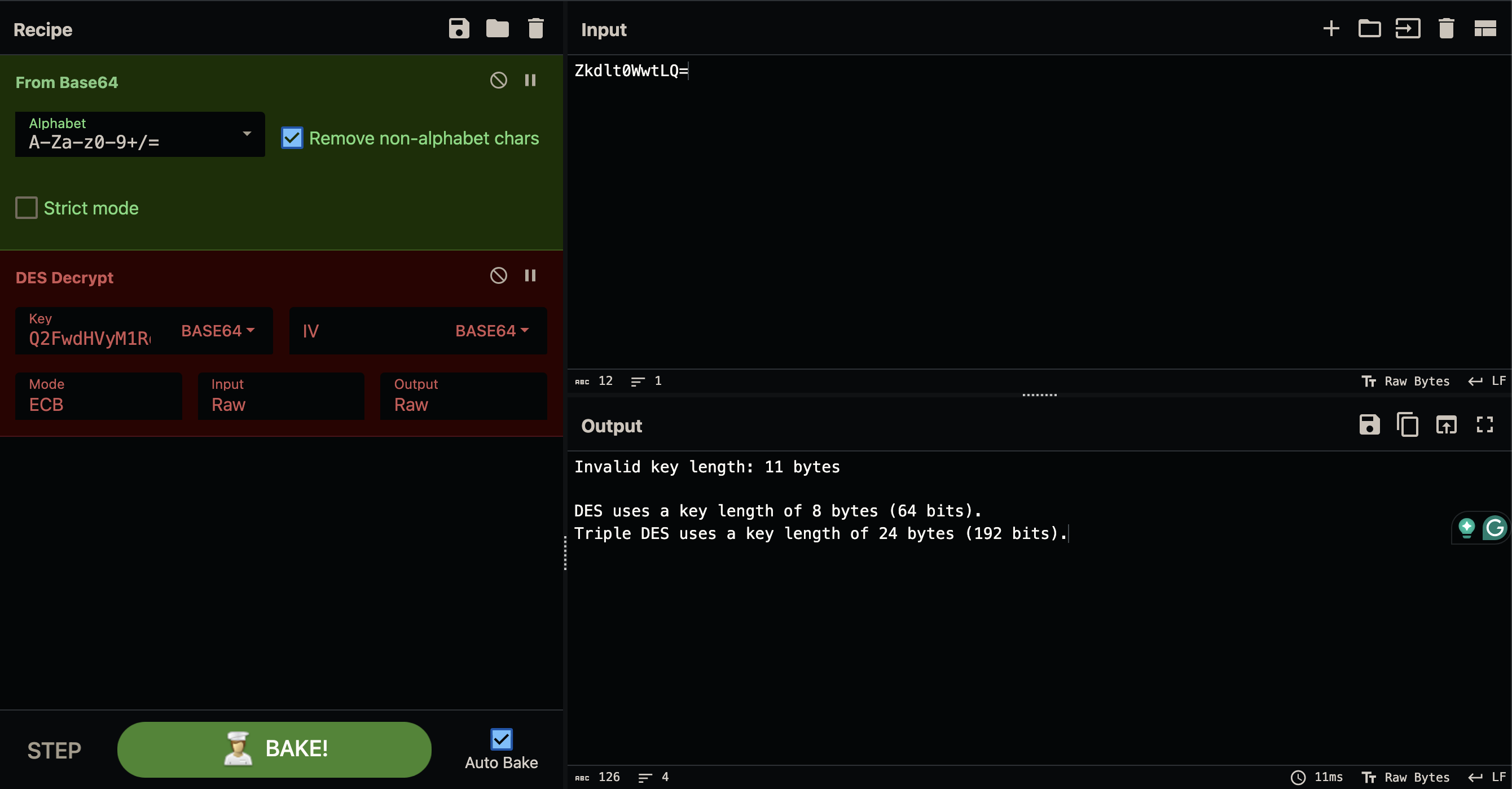 Remove the last 3 bytes for proper key size